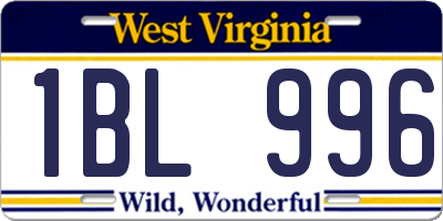 WV license plate 1BL996