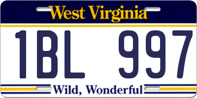 WV license plate 1BL997
