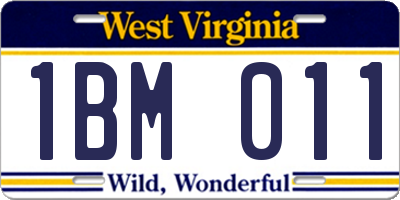 WV license plate 1BM011