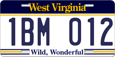 WV license plate 1BM012