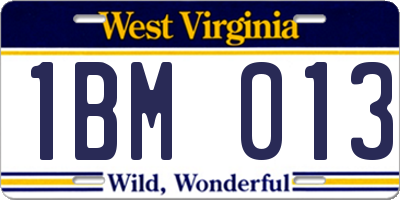 WV license plate 1BM013