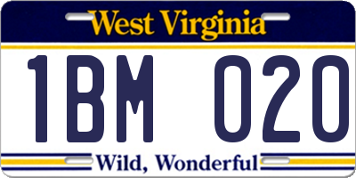 WV license plate 1BM020