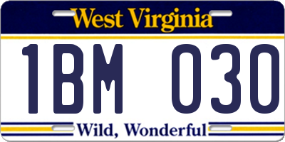 WV license plate 1BM030