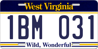 WV license plate 1BM031
