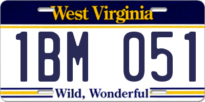 WV license plate 1BM051