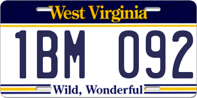 WV license plate 1BM092