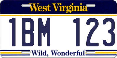 WV license plate 1BM123