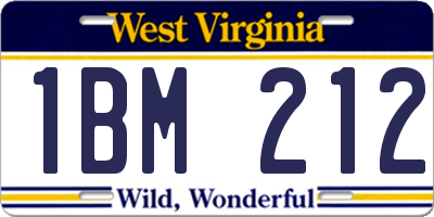 WV license plate 1BM212