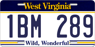 WV license plate 1BM289