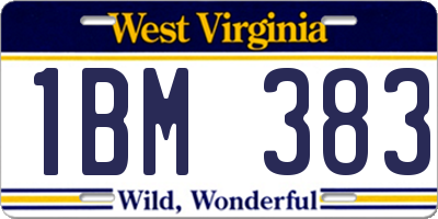 WV license plate 1BM383