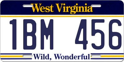 WV license plate 1BM456