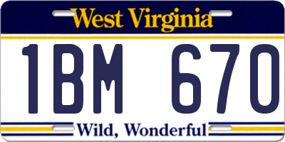 WV license plate 1BM670