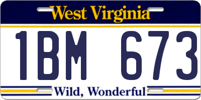 WV license plate 1BM673