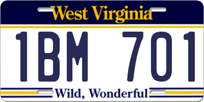WV license plate 1BM701