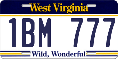 WV license plate 1BM777