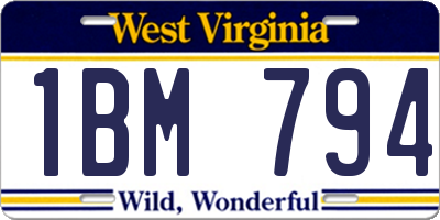 WV license plate 1BM794