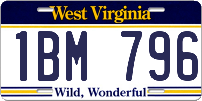 WV license plate 1BM796