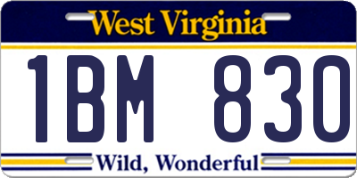 WV license plate 1BM830