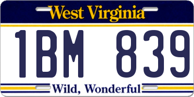 WV license plate 1BM839