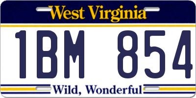 WV license plate 1BM854