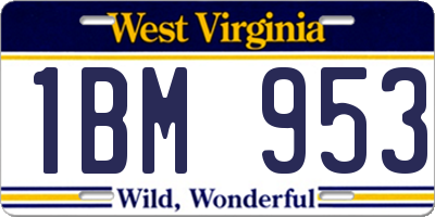 WV license plate 1BM953