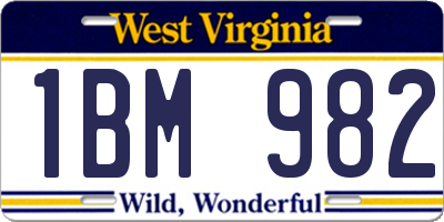 WV license plate 1BM982