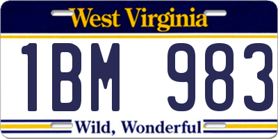 WV license plate 1BM983