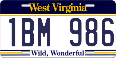 WV license plate 1BM986