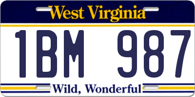 WV license plate 1BM987