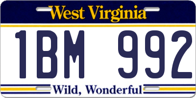 WV license plate 1BM992