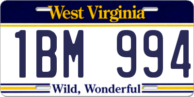 WV license plate 1BM994