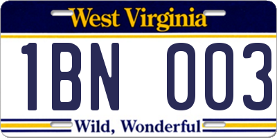 WV license plate 1BN003