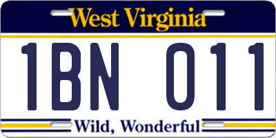 WV license plate 1BN011