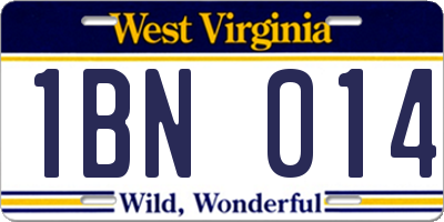 WV license plate 1BN014
