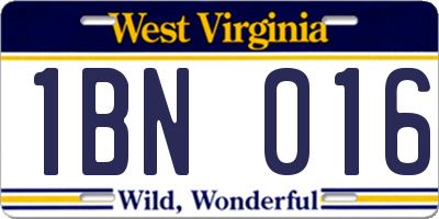 WV license plate 1BN016