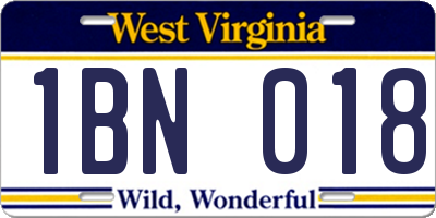 WV license plate 1BN018