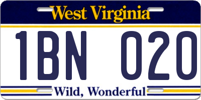 WV license plate 1BN020