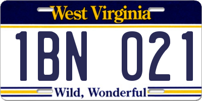WV license plate 1BN021