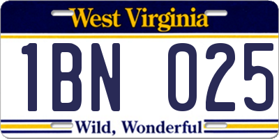 WV license plate 1BN025