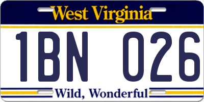 WV license plate 1BN026