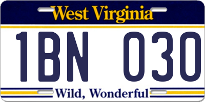 WV license plate 1BN030