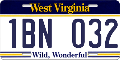WV license plate 1BN032