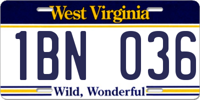 WV license plate 1BN036