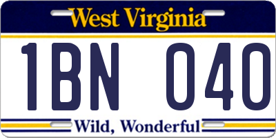 WV license plate 1BN040