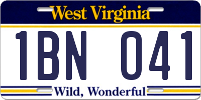 WV license plate 1BN041