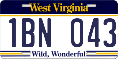 WV license plate 1BN043