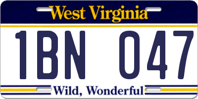WV license plate 1BN047