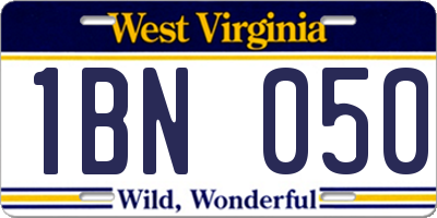 WV license plate 1BN050