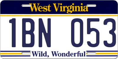 WV license plate 1BN053