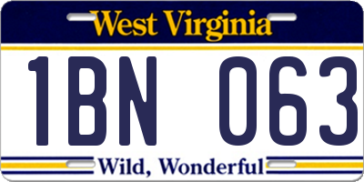 WV license plate 1BN063